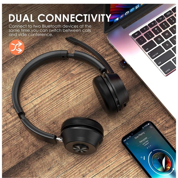 Bluetooth Headset V5.1, Wireless Headset with Noise Canceling Microphone - Picture 10 of 11